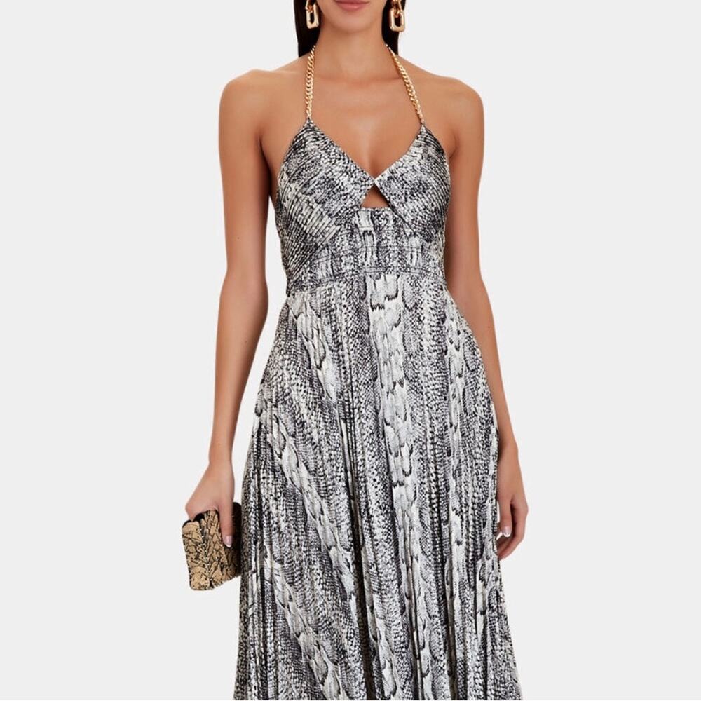 INTERMIX Juniper Silver Gray Snake Print Pleated Mini Dress Women’s Size 8